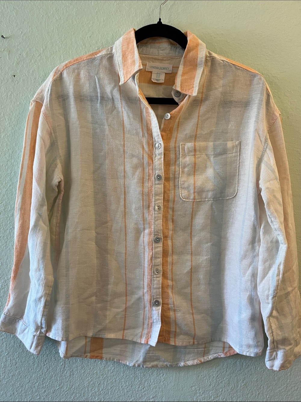 Cynthia Rowley Linen Blend Striped Button-Up Shirt